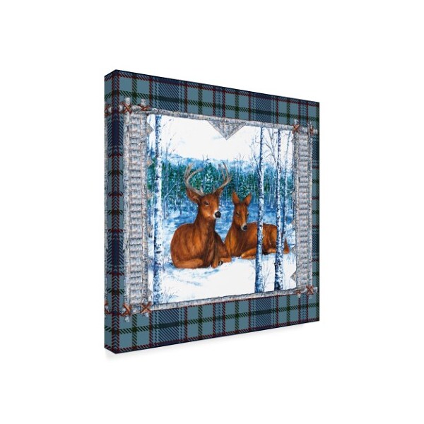 Sher Sester 'Birch Frame Plaid 2 Deer Blue' Canvas Art,24x24